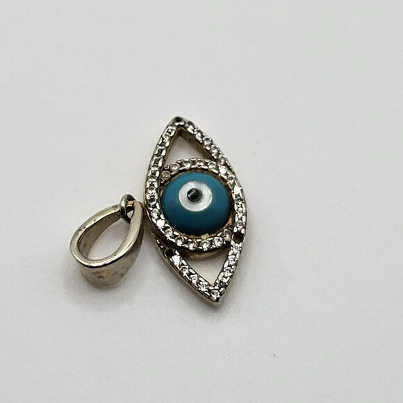 925 Stamped Bohemian Evil Eye Eyeball Pendant .75in missing stones - Picture 3 of 3